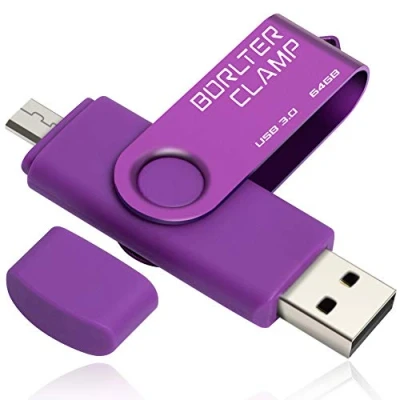 Afbeelding van BorlterClamp 64GB USB Stick 3.0 Dual Flash Drive OTG Geheugenstick met Micro voor Android Smartphone Tablet &amp; Computer (Paars)