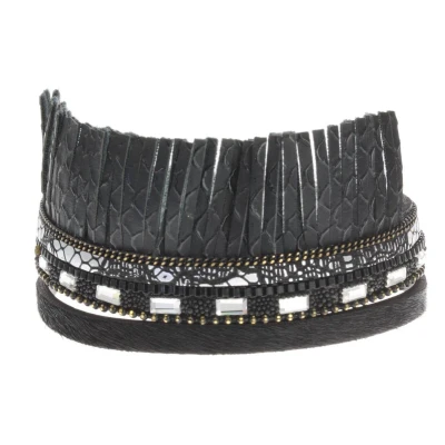 Afbeelding van Behave Ibiza stijl zwarte armband fancy met magneetsluiting