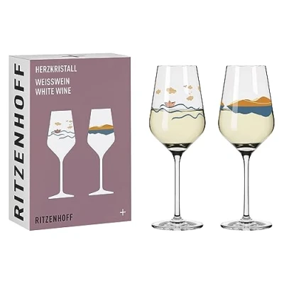 Afbeelding van RITZENHOFF 6171001 wittewijnglas 300 ml serie hartkristal set van 2 met motief in roségoud Made Germany
