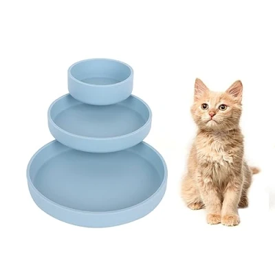 Afbeelding van Lollanda Voederbak voor katten, set van 3, siliconen voerbak, ovale brede bak droogvoer en natvoer (blauw)