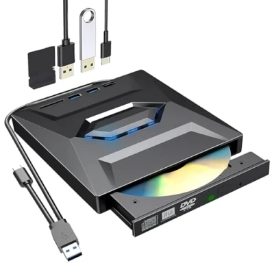 Afbeelding van externe cd dvd drive, USB 3.0 type C, station met brander, schijf voor laptop, pc, desktopcomputer, compatibel Windows XP/Vista/7/8/10/11/Linux/Mac OS