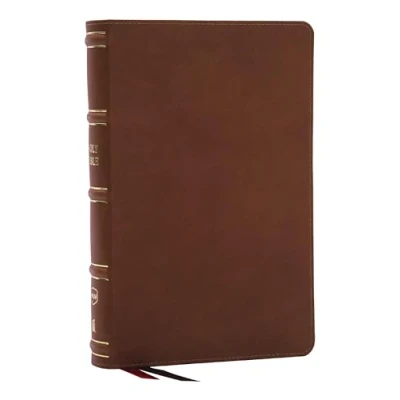 Afbeelding van NKJV, Single Column Reference Bible, Verse By Verse, Brown Genuine Leather, Red Letter, Comfort Print: New King James Version, Brown, ... Print
