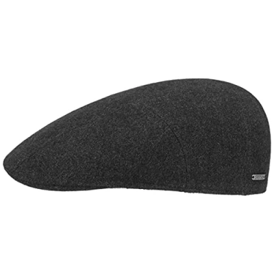 Afbeelding van Stetson Reid Wool Pet met Kasjmier Heren Made in the EU wollen cap flat hat klep voering voor Herfst/Winter L (58 59 cm) antraciet