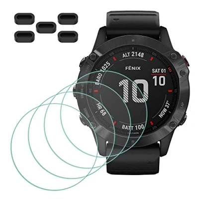 Afbeelding van MTHGH Screenprotector voor Garmin fenix 6X/6X Pro/6X Pro Solar Smartwatch [4 stuks] + anti stof stekkers 5 stuks, gehard glas 9H hardheid, luchtbelvrije film ultradunne beschermhoes