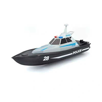 Afbeelding van Bauer Spielwaren M82196 Tech R/C politieboot: op afstand bestuurde speelgoedboot in politie look, 35 meter bereik, accu met USB oplaadfunctie, 34 cm, zwart 582196