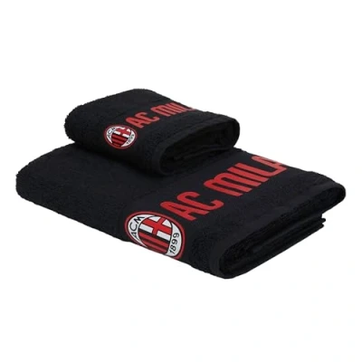 Afbeelding van Ac Milan GIL S.R.L. handdoekenset, 50 x 100 100% katoen, gewicht: 400 g/m² zwart, Classic Crest. Voor alle Rossoneri fans Officieel product van