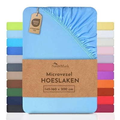 Afbeelding van NatureMark speciale aanbieding!!! Microvezel SPANNBETTLAKEN voor een prijs! vele maten en kleuren merkartikelen (140x200 160x200 cm, lichtblauw)