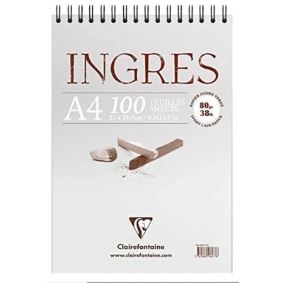 Afbeelding van Clairefontaine 96477C Tekenblok Ingres (met dubbele spiraal, korrelig, DIN A4, 21 x 29,7 cm, 100 vellen, 80 g, ideaal voor droge technieken), wit