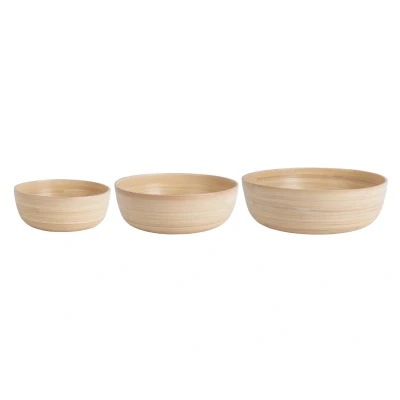Afbeelding van Pt Schalenset Puro Set Van 3 Round Bamboe Naturel Hout 30x30x10cm Nice thingZ