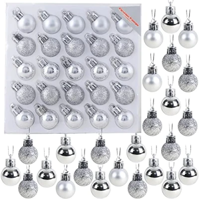 Afbeelding van Christmas Concepts® Pakket met 25 mm Mini Kerstballen Glanzende, Matte en Glitterversierde (Zilver)