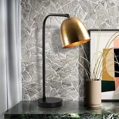 Afbeelding van Tafellamp met gehamerde bel Lectio L standaard H52 cm Metaal Zwart Goud Menzzo