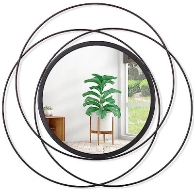 Afbeelding van HLFMVWE spiegels muurdecoratie ijzeren frame ronde kunst wandspiegels woondecoratie hangende voor woonkamer slaapkamer badkamer entree zwart 40 x cm