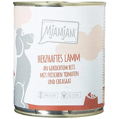 Afbeelding van MjAMjAM premium natvoer voor honden hartig lamsvlees op gekookte rijst met verse tomaten, pak van 6 (6 x 800 g), naturel extra vlees