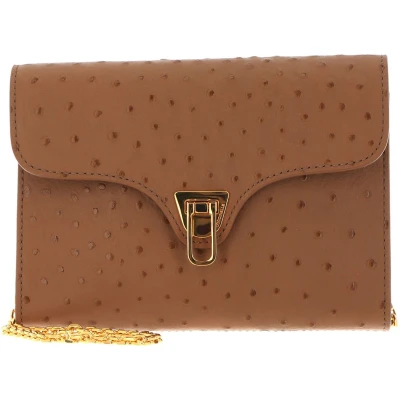 Afbeelding van COCCINELLE Leren Schoudertas Avondtas Beat Ostrich Handbag Nocciola Lichtbruin