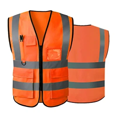 Afbeelding van AKEIVN Veiligheidsvest van mesh voor dames en heren, hoge zichtbaarheid, reflecterende veiligheid met zakken, ritssluiting voor, voldoet aan de ANSI/ISEA normen, Geel doek, S
