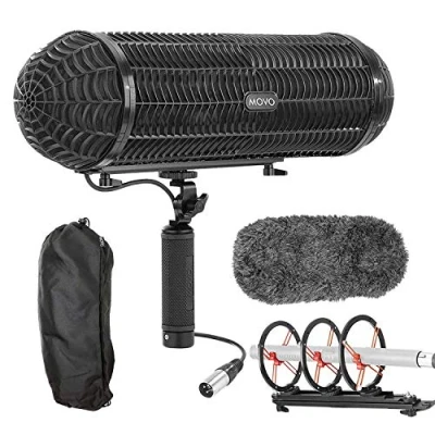 Afbeelding van Movo BWS1000 Blimp Microfoon Windscherm Mount en Trillingsbeschermingssysteem voor Shotgun Microfoons Voorzien van 12 punts interne schokbevestiging, geïntegreerde XLR kabel, Deadcat Windscherm,