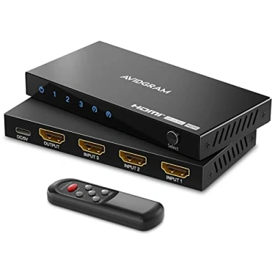 Afbeelding van Switch HDMI 2.1 8K 60Hz, AVIDGRAM Switcher 3 ingang 1 uitgang met IR afstandsbediening, Ports 4K 120Hz Ondersteuning 48Gbps HDCP 2.3 HDR10+ voor Xbox Series X PS4 Pro PS5