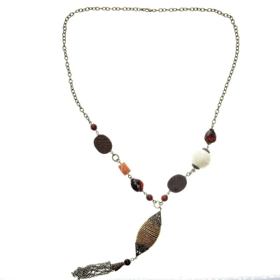 Afbeelding van Behave Lange ketting oud goud kleur met bruine kralen en hanger 82 cm