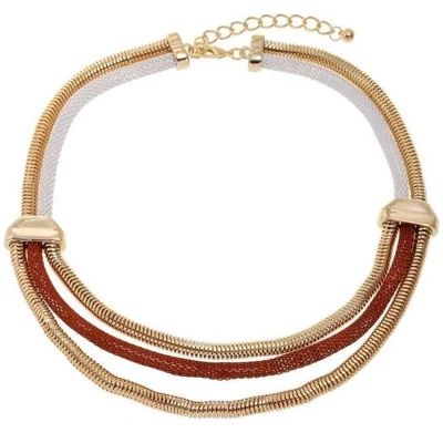 Afbeelding van Behave Korte ketting metaal 3rijen slangen schakels goudkleur + verlengketting