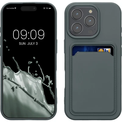 Afbeelding van kwmobile telefoonhoesje geschikt voor Apple iPhone 16 Pro Hoesje met pasjeshouder TPU case in leisteen