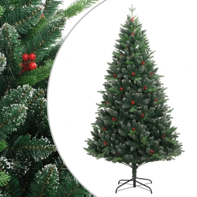 Afbeelding van Kunstkerstboom met scharnieren en rode bessen 210 cm