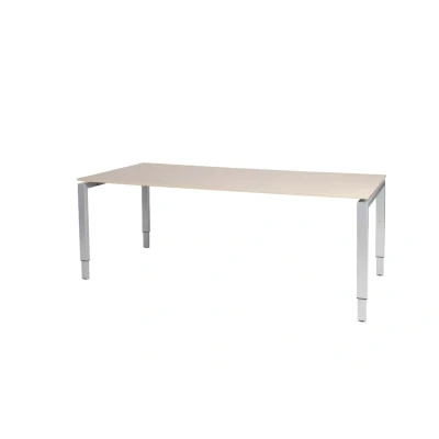 Afbeelding van Domino bureau, hoogte instelbaar (62 85cm) met 200x90cm &#039;zwevend&#039; lindberg (licht) eiken 25mm blad en aluminium (RAL9006) N poot frame