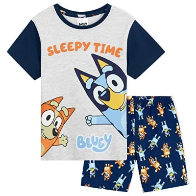 Afbeelding van Bluey pyjama voor kinderen, T shirt en korte meisjes pyjama&#039;s jongens van 2 6 jaar, grijs/blauw, 4 5 Jaren