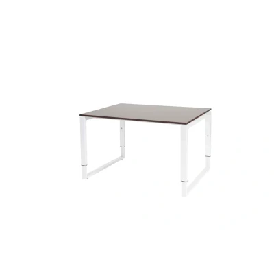 Afbeelding van Domino Plus bureau, hoogte instelbaar (62 85cm) met 120x90cm &#039;zwevend&#039; logan eiken 25mm blad en wit (RAL9010) O poot frame