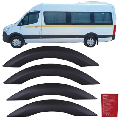 Afbeelding van INLY 4 delige wielbescherming bumper spatbordverbreding, ABS, zwart, compatibel met Mercedes Benz Sprinter W907 (2018 2024)
