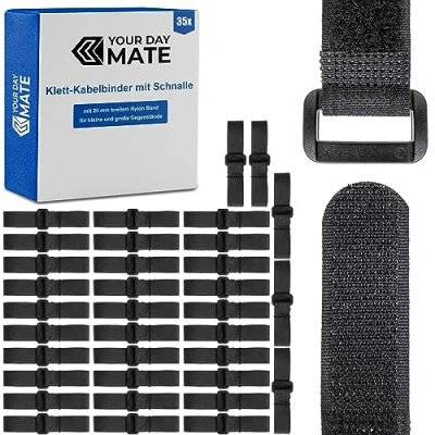 Afbeelding van Klittenband kabelbinders met gesp, 35 stuks, set van zes maten, in zwart, kabelklittenband nylon, gespklittenband, hersluitbare kabelorganisatie, klittenbandsluiting, klem kabelband