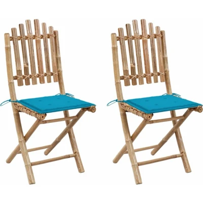Afbeelding van vidaXL Tuinstoelen 2 st inklapbaar met kussens bamboe