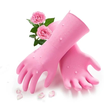 Afbeelding van Vgo... 1 paar huishoudelijke handschoenen met voering, reinigingshandschoenen van TPE, latexvrij, superdikke antislip afwashandschoenen voor keuken, badkamer, tuin, geen rubbergeur (TP1117