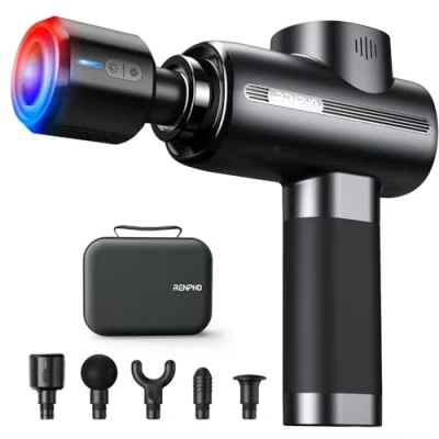 Afbeelding van Massagepistool, RENPHO Massage Gun met warmte Koele kop Spiermassagepistool Deep Tissue 3200RPM Motor Massager draagbare draagtas, voor Home Office Workout Muscle Relax