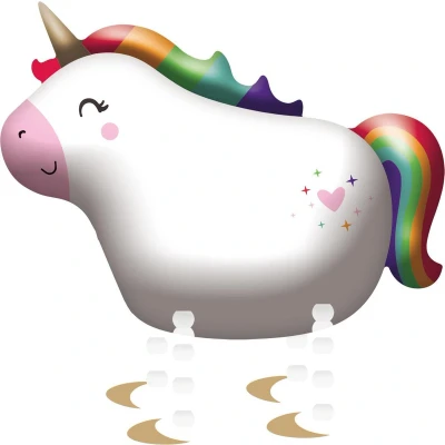 Afbeelding van Amscan Folieballon Walking Unicorn Junior 62 X 81 Cm Wit