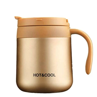 Afbeelding van Gteller 350 ml roestvrijstalen koffiemok, dubbelwandige geïsoleerde vacuümmok met deksel en handvat, houdt drank warm koud (gouden)
