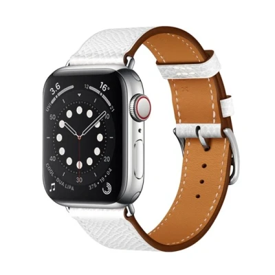 Afbeelding van Apple Watch Lederen bandje Wit Geschikt voor 38mm / 40mm 41mm