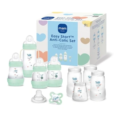 Afbeelding van MAM Easy Start Zelf Steriliserende Anti Koliek Starter Set, Pasgeboren Flessen Set en Fopspeen, Essentials, Pastel Groen