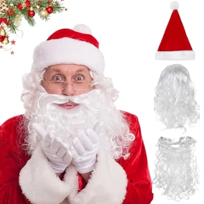 Afbeelding van Gxlaihly Kerstman baardpruik hoedenset, kerstman, Sinterklaas, pruik en baard, set met muts, cosplay accessoires