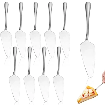 Afbeelding van VOSSOT taartschep van roestvrij staal, 10 stuks, met gekartelde randen, mes voor restaurants, feestjes en bruiloften, vaatwasmachinebestendig