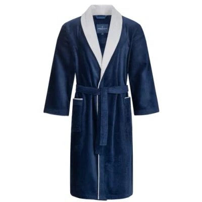 Afbeelding van Morgenstern Badjas Heren I Badstof Velours 100% Katoen Lang Blauw XL met sjaalkraag