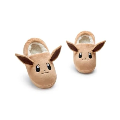 Afbeelding van Pokémon Pantoffels voor meisjes Kinder Eevee Character Face Slip On Loafer Slippers met 3D oren Pocket Monsters huisschoenen bontvoering kinderen in bruin