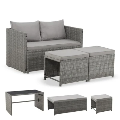 Afbeelding van 2 in 1 Polyrotan Loungeset Jamaika Grijs