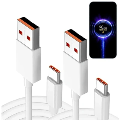 Afbeelding van P37 USB C snellaadkabel, 120 W, pakket met 2 kabels, 6 A, Turbo Max. voor Xiaomi, gegevensoverdrachts en snellaadkabel Android, Samsung, Galaxy, Mi Charge 65
