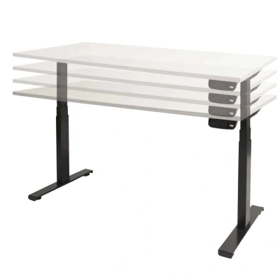 Afbeelding van Dextro plus zit/sta 200x90cm, electrisch hoogte verstelbare werkplek, T poot frame. Frame kleur zwart (RAL9005) en blad Logan Eiken