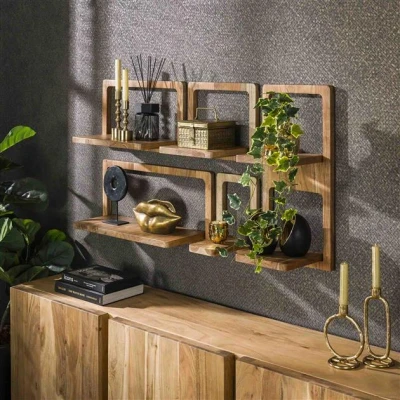 Afbeelding van Hoyz Collection Wandschap Curvy Massief Acacia Naturel Set van 5