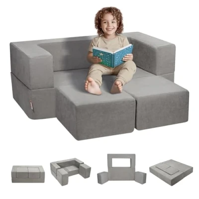 Afbeelding van VEVOR speelsofa modulaire speelmeubels kindersofa bouwstenen set grijs