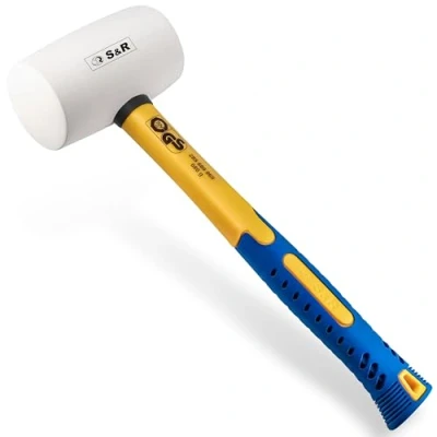 Afbeelding van S&amp;R Rubberen hamer/Rubberhamer wit met dubbel gekromd handvat van stevig glasvezel (65mm/ 680Gr.)