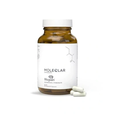 Afbeelding van MoleQlar magnesium L threonaat capsules 90 stuks merkgrondstof Magtein met officiële EFSA goedkeuring 150 mg elementair per portie laboratorium getest in Duitsland
