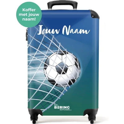Afbeelding van NoBoringSuitcases.com® Kindertrolley jongen voetbal Kinderkoffer gepersonaliseerd jongens Koffertje kind Reiskoffer trolley lichtgewicht Past binnen 55x40x20 en 55x35x25