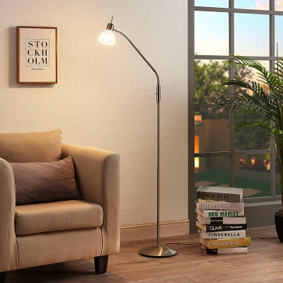 Afbeelding van Lindby vloerlamp 1licht glas, metaal H: 160 cm E14 albast wit, gesatineerd nikkel